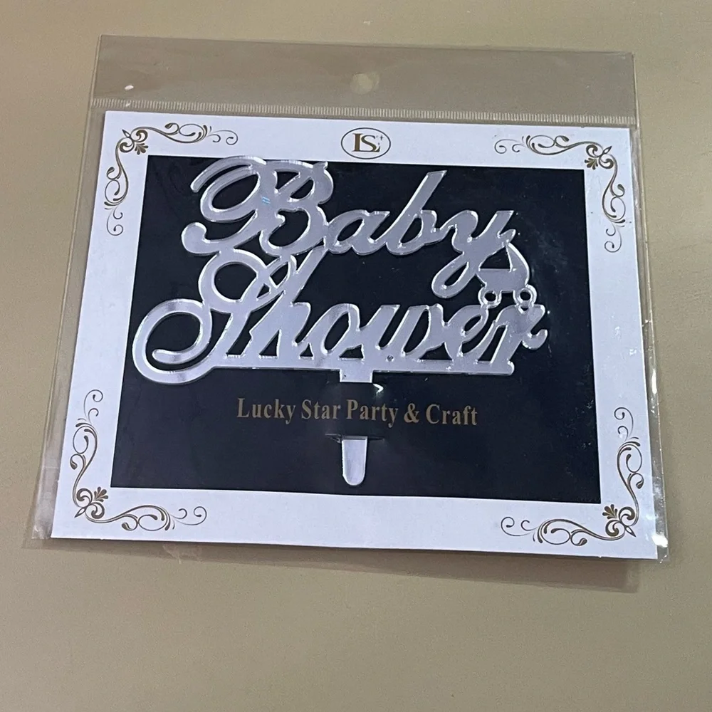 CNWT Baby Shower Cursive Mirrored Acrylic Cake Topper